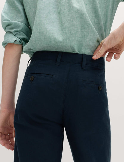 M&S Regular Fit Linen Blend Chinos- Navy