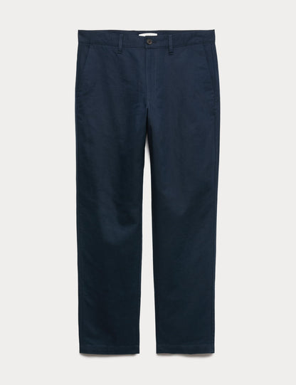 M&S Regular Fit Linen Blend Chinos- Navy