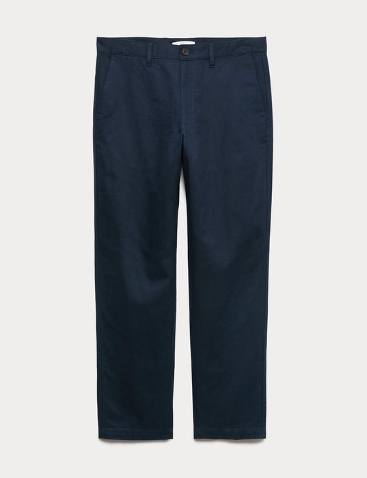 M&S Regular Fit Linen Blend Chinos- Navy