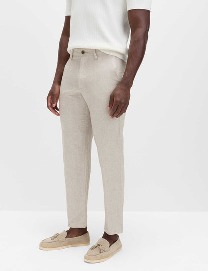 Regular Fit Linen Blend Chinos -Mocha
