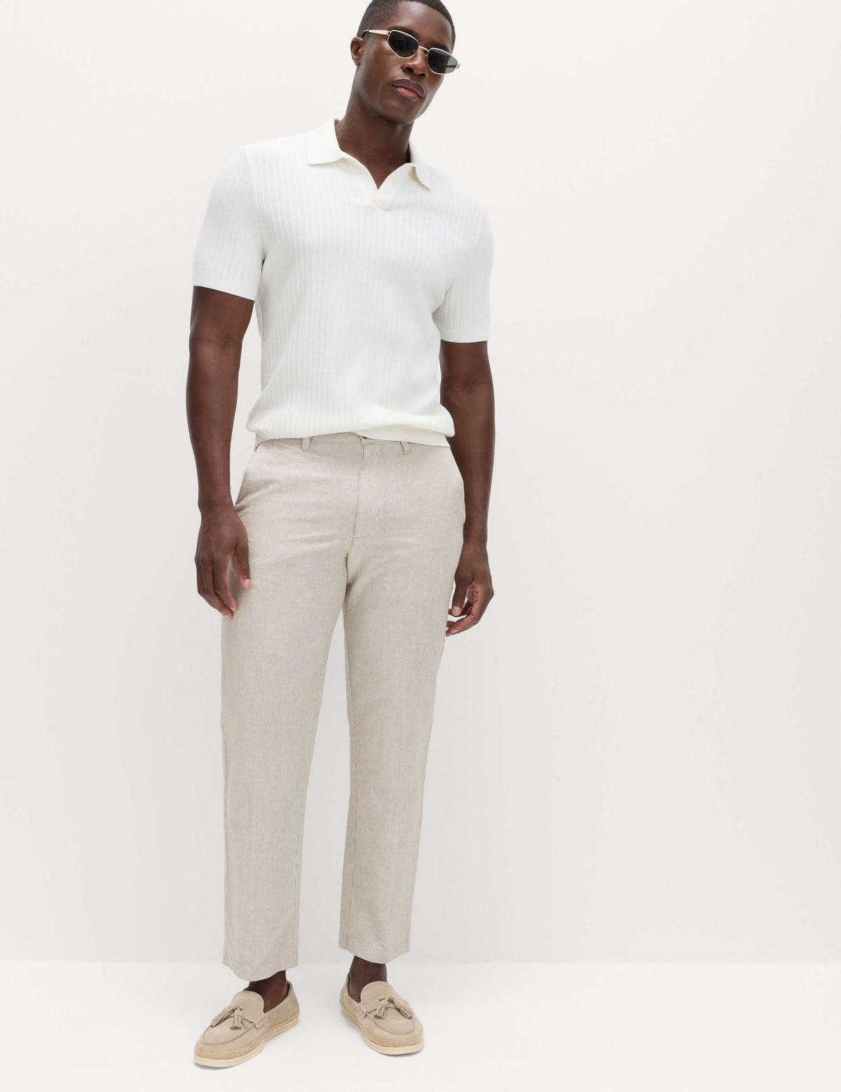 Regular Fit Linen Blend Chinos -Mocha