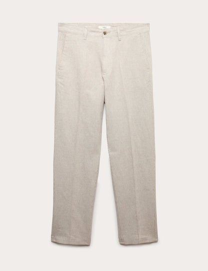 Regular Fit Linen Blend Chinos -Mocha