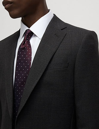 Slim Fit Pure Wool Textured Suit Jacket Charcoal