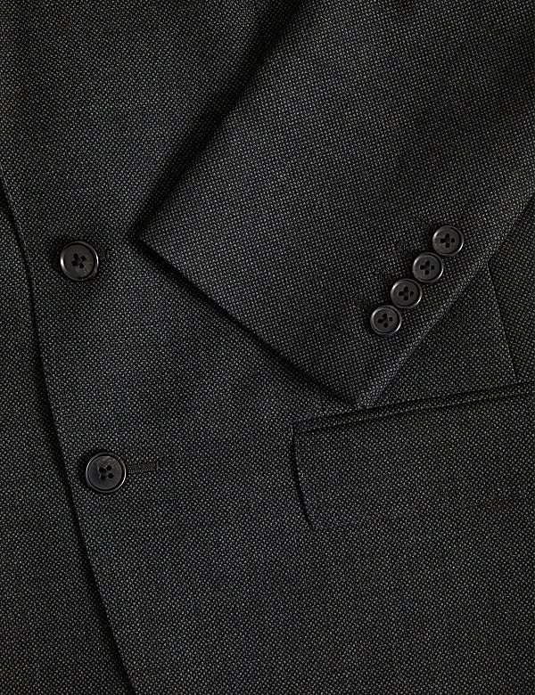 Slim Fit Pure Wool Textured Suit Jacket Charcoal