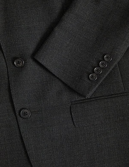 Slim Fit Pure Wool Textured Suit Jacket Charcoal