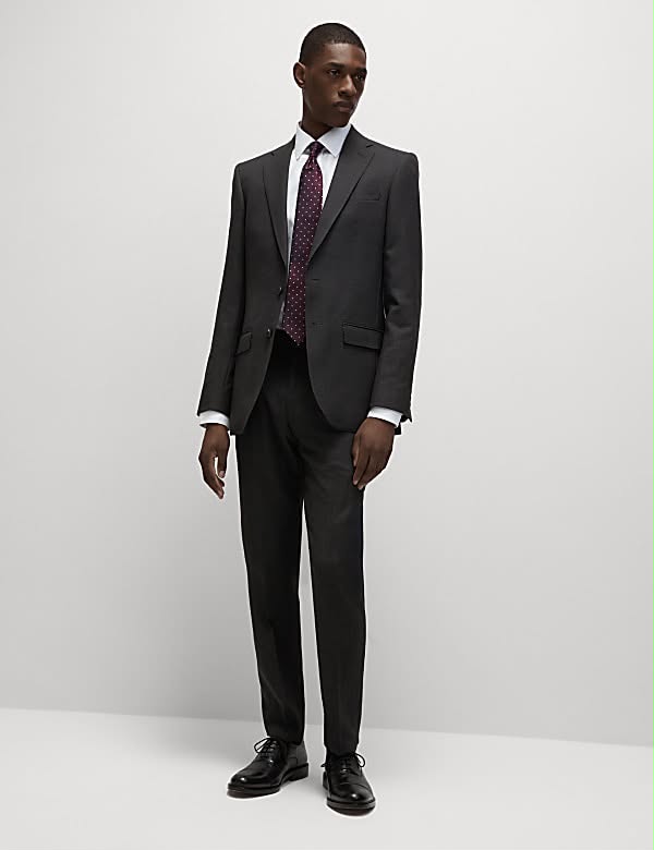 Slim Fit Pure Wool Textured Suit Jacket Charcoal
