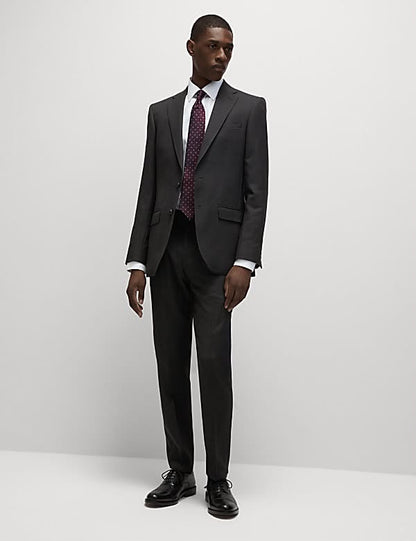 Slim Fit Pure Wool Textured Suit Jacket Charcoal