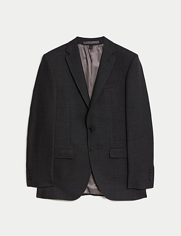 Slim Fit Pure Wool Textured Suit Jacket Charcoal