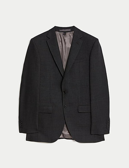 Slim Fit Pure Wool Textured Suit Jacket Charcoal