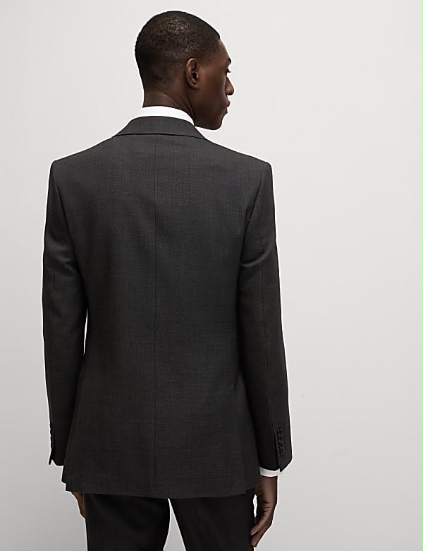 Slim Fit Pure Wool Textured Suit Jacket Charcoal