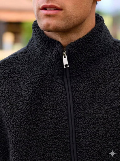 Black Funnel Neck Borg Fleece Lined Jacket