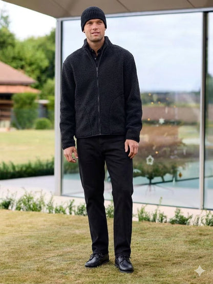Black Funnel Neck Borg Fleece Lined Jacket