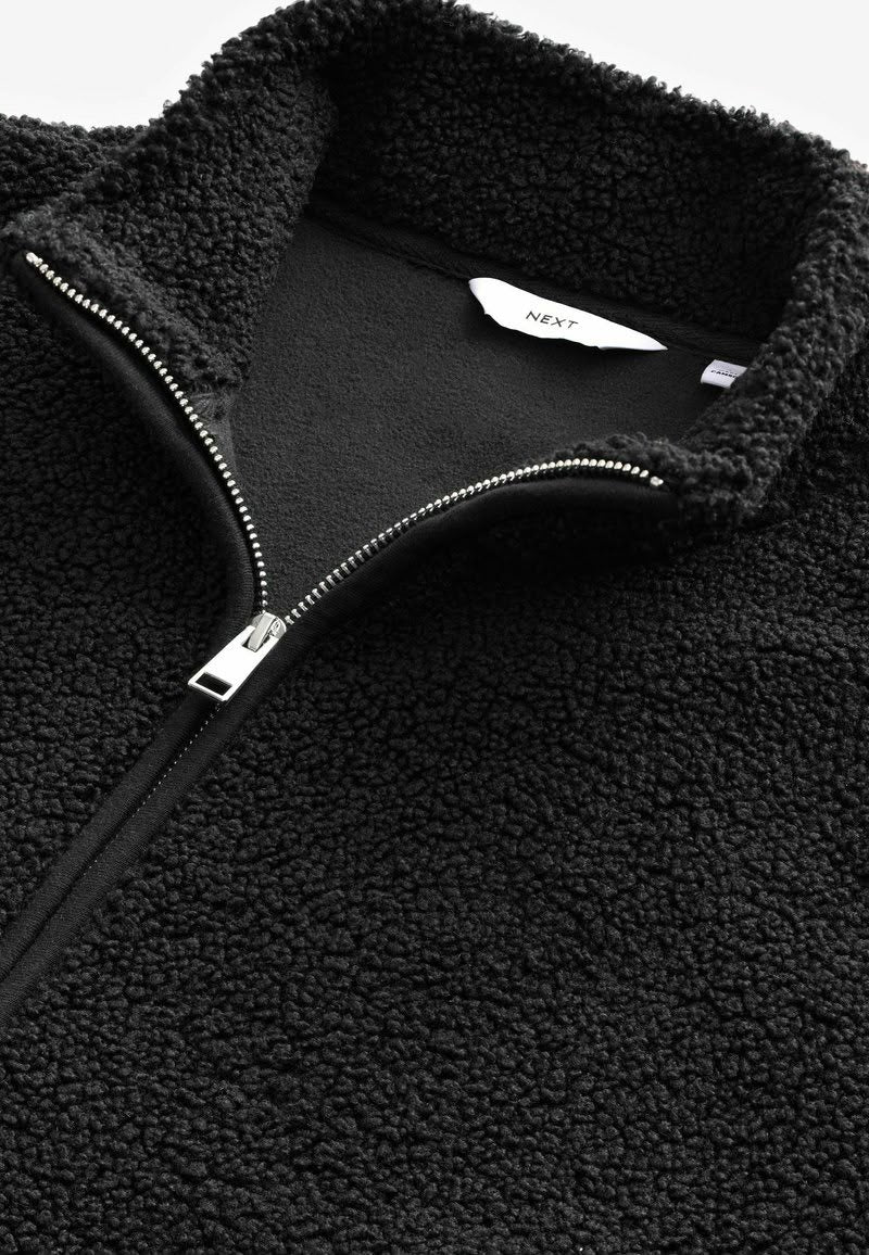 Black Funnel Neck Borg Fleece Lined Jacket