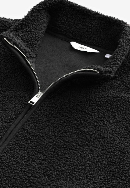 Black Funnel Neck Borg Fleece Lined Jacket