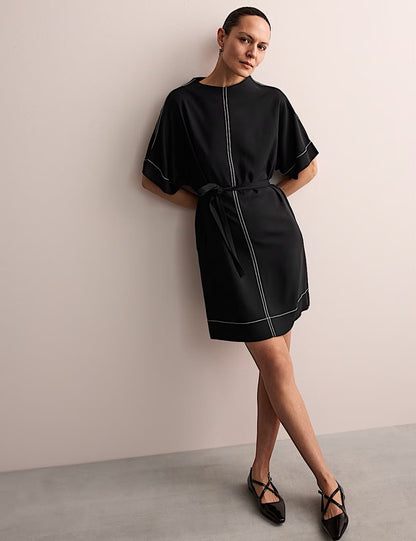 Crepe Tie Waist Mini Shift Dress
