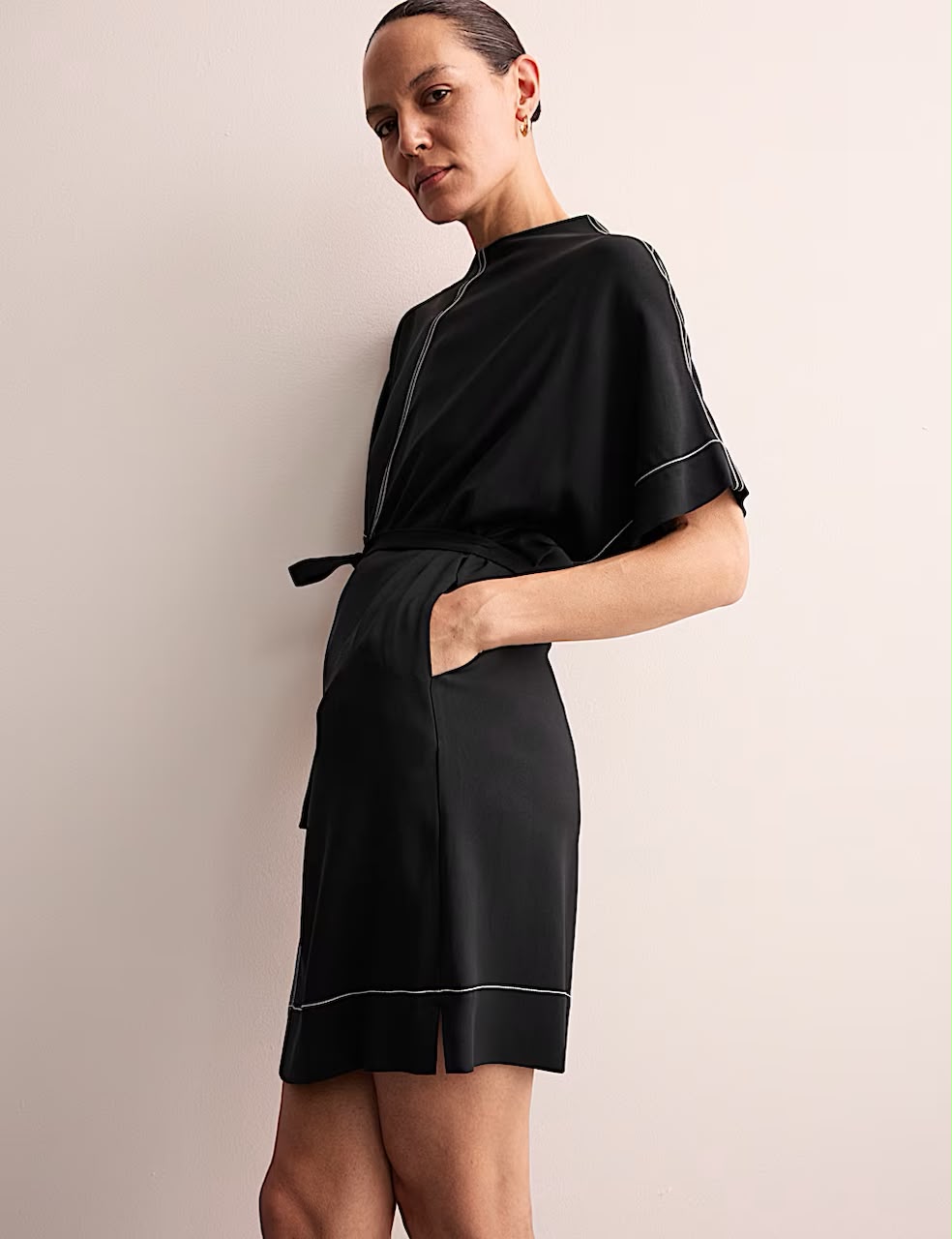 Crepe Tie Waist Mini Shift Dress