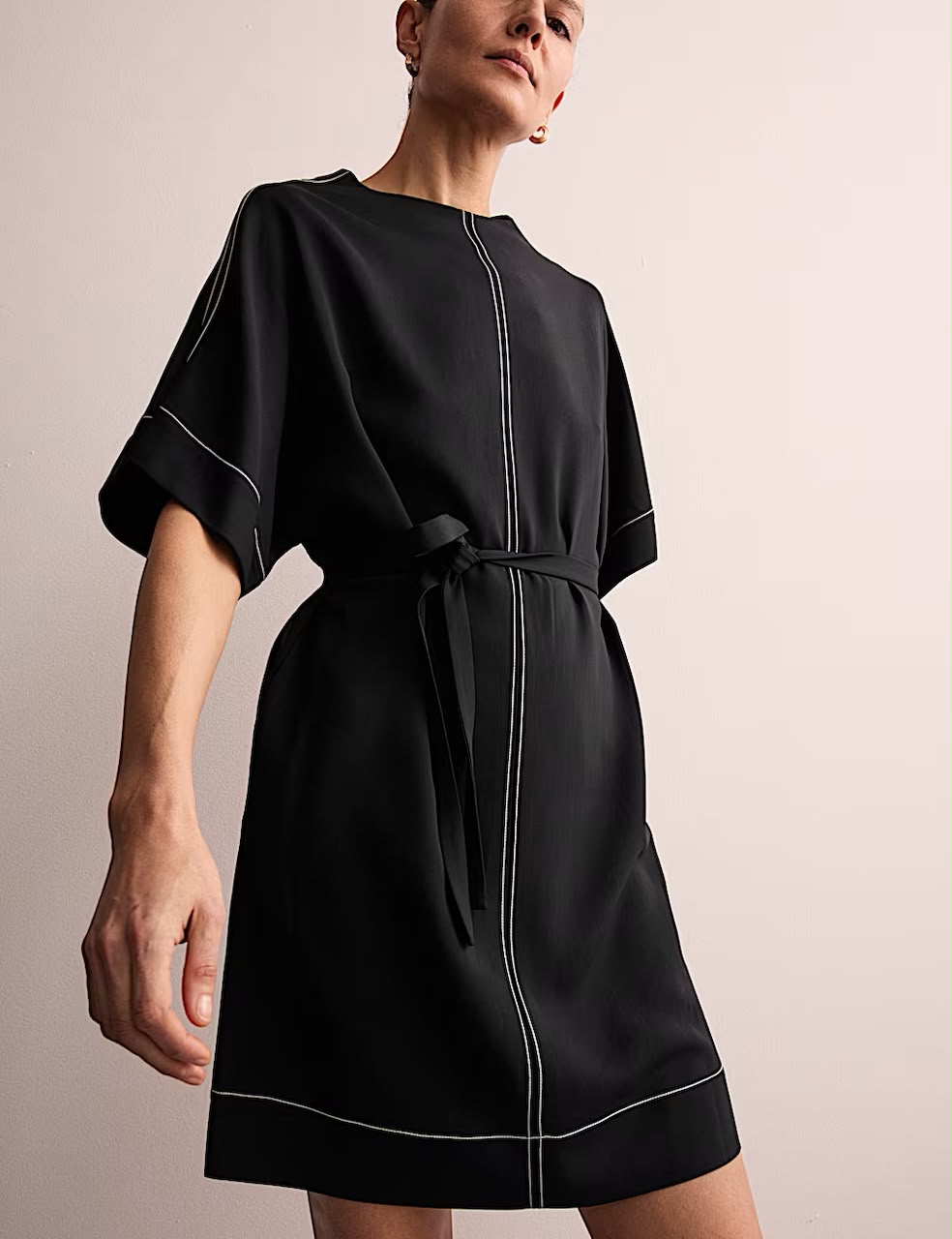 Crepe Tie Waist Mini Shift Dress