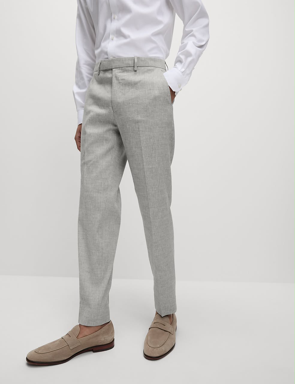 M&S Italian Wool Blend Trousers- Light Gray