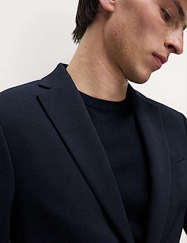 Tailored Fit Jersey Textured Blazer Navy