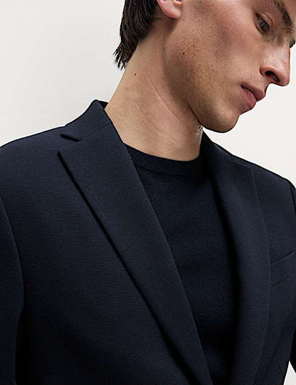 Tailored Fit Jersey Textured Blazer Navy
