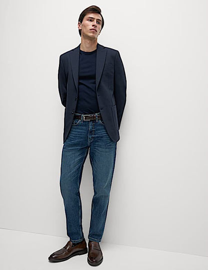 Tailored Fit Jersey Textured Blazer Navy