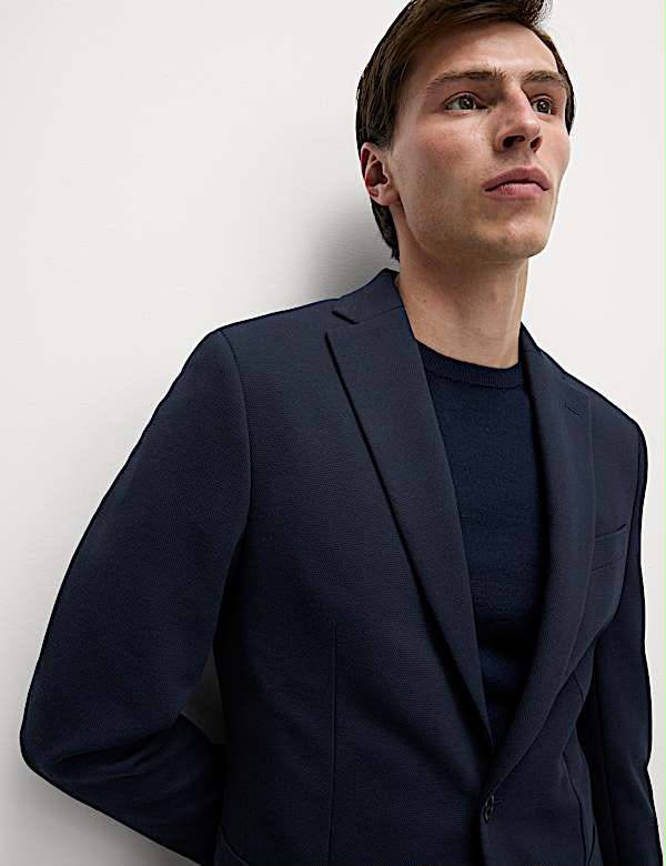 Tailored Fit Jersey Textured Blazer Navy