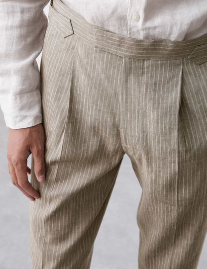Tailored Fit Italian Performance Linen Blend Pinstriped Trousers