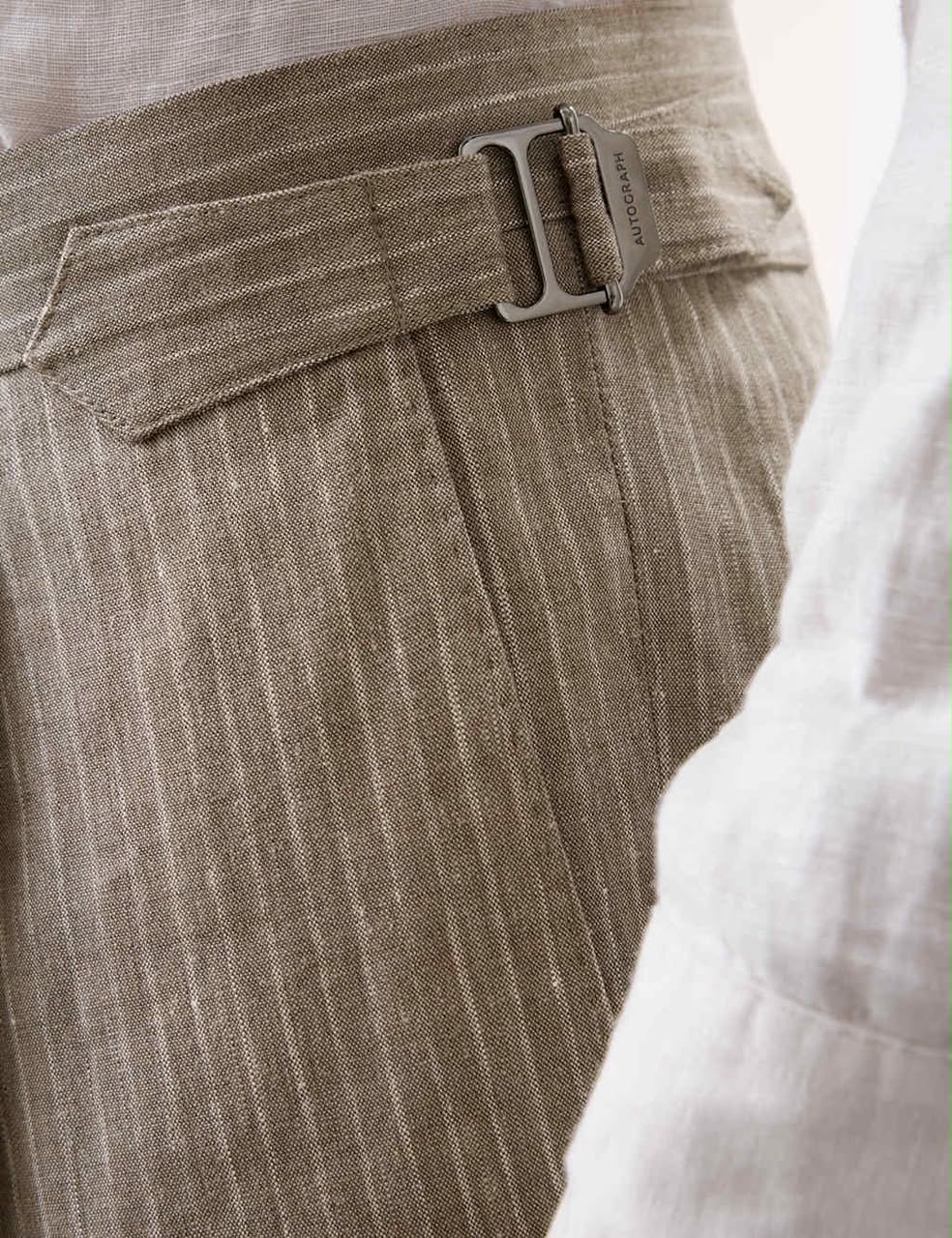 Tailored Fit Italian Performance Linen Blend Pinstriped Trousers