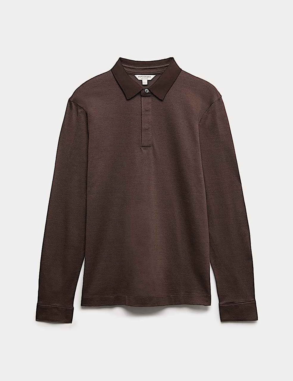 Long Sleeve Polo Shirt Embossed Texture Made Off 100% Cotton