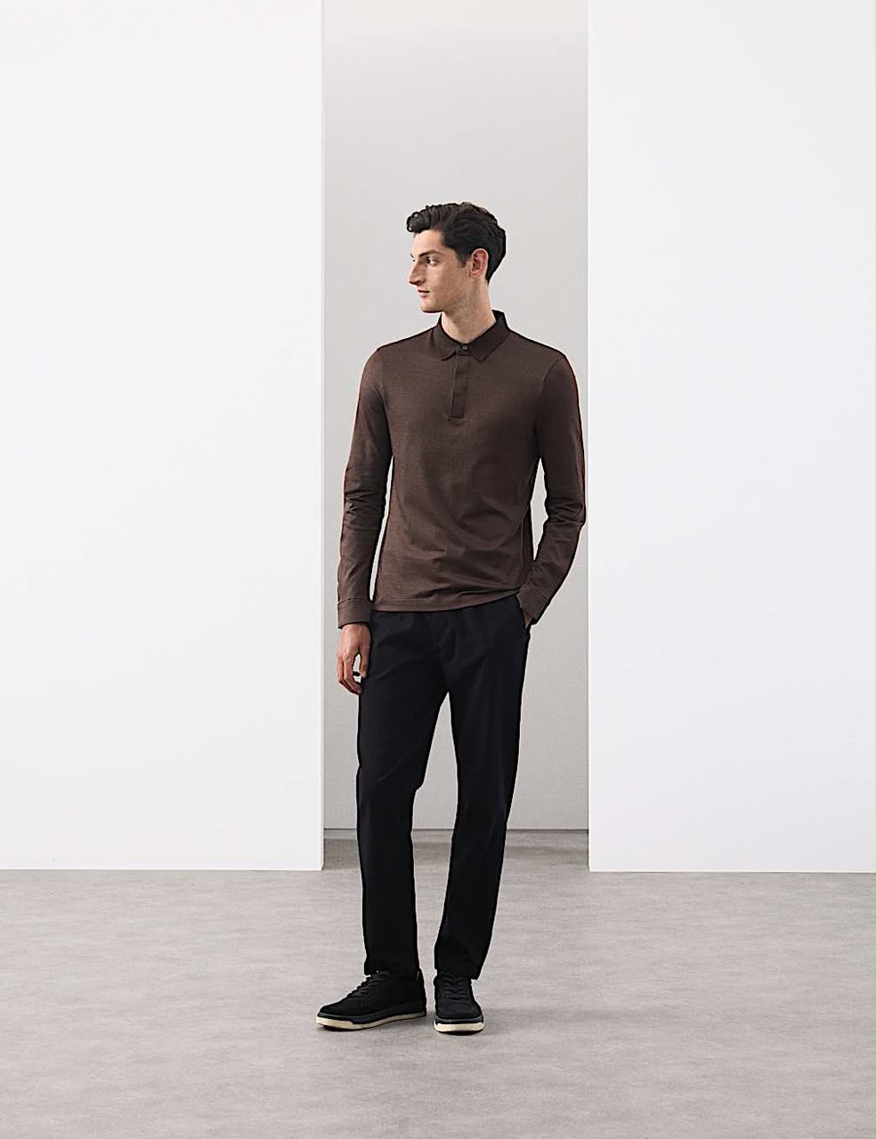 Long Sleeve Polo Shirt Embossed Texture Made Off 100% Cotton