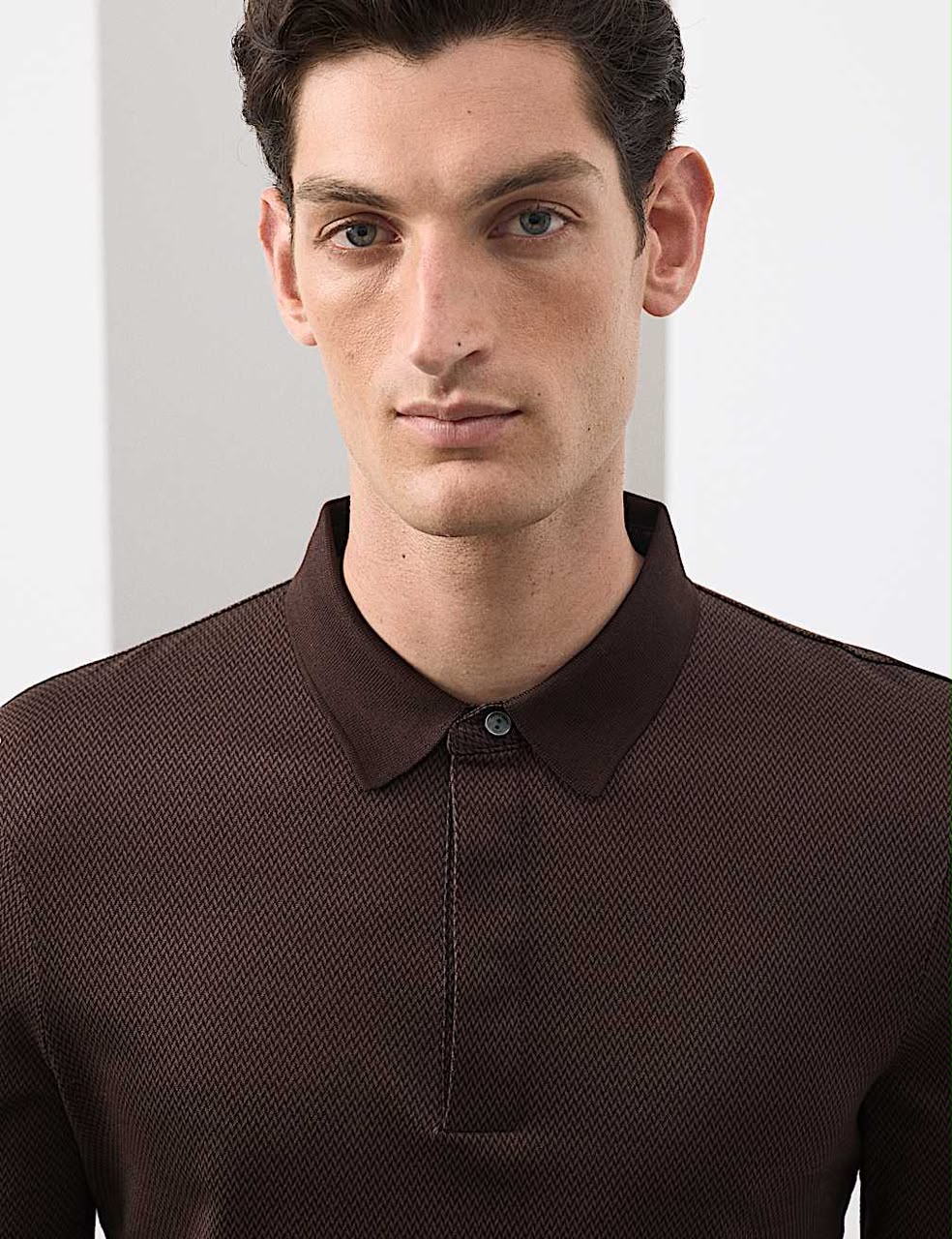 Long Sleeve Polo Shirt Embossed Texture Made Off 100% Cotton