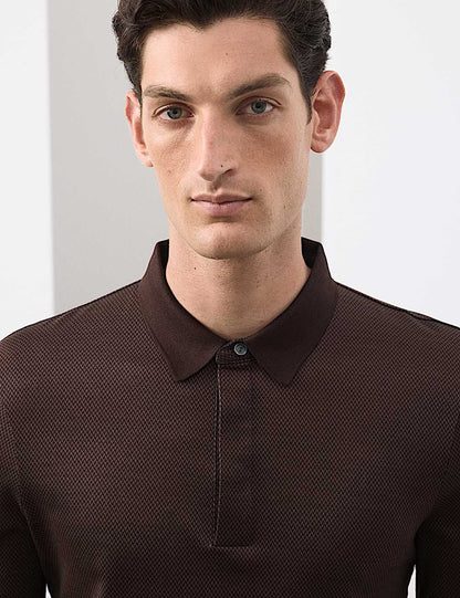 Long Sleeve Polo Shirt Embossed Texture Made Off 100% Cotton