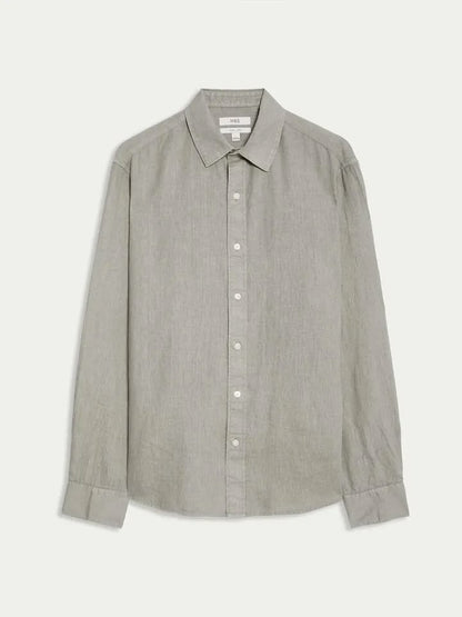 Marks & Spencer Men Solid Spread Collar Linen Casual Shirt