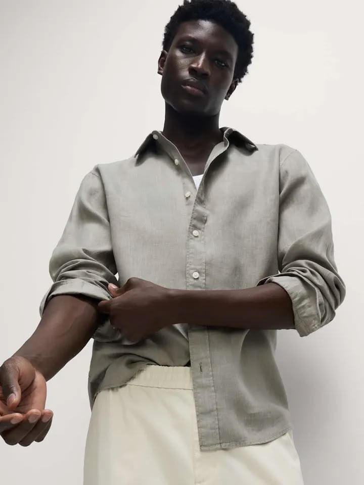 Marks & Spencer Men Solid Spread Collar Linen Casual Shirt