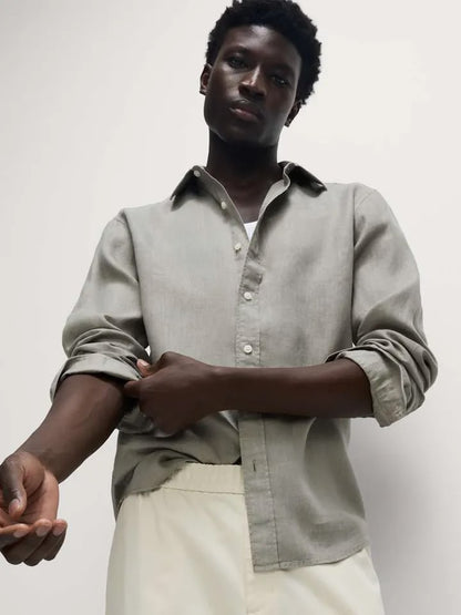 Marks & Spencer Men Solid Spread Collar Linen Casual Shirt