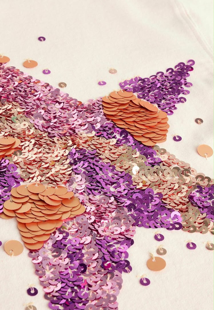 Pink Gold Sequin Star Print T-Shirt
