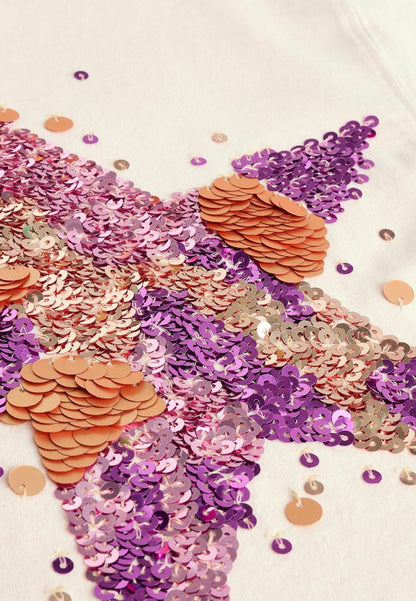 Pink Gold Sequin Star Print T-Shirt