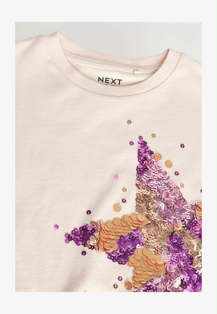 Pink Gold Sequin Star Print T-Shirt