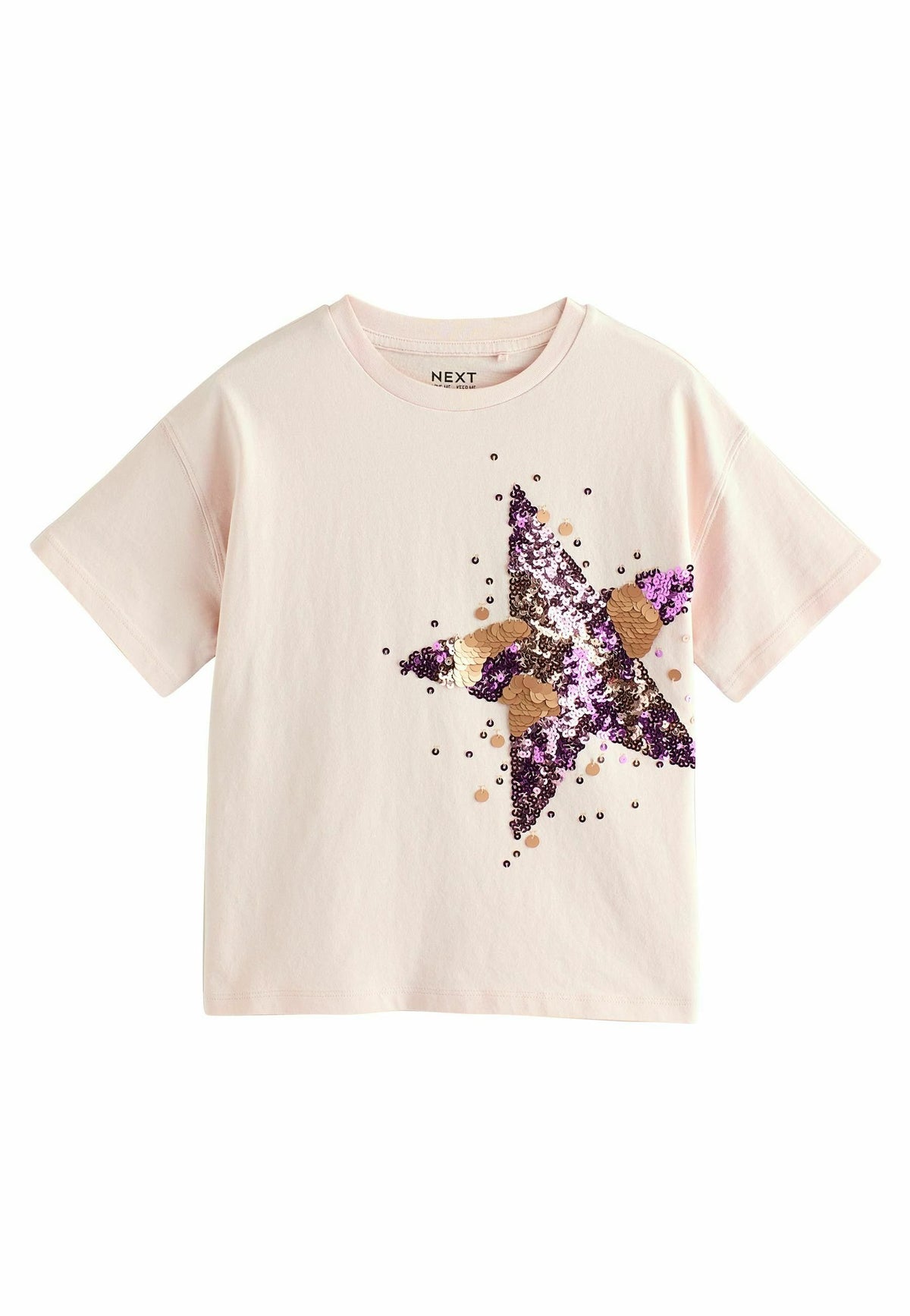 Pink Gold Sequin Star Print T-Shirt