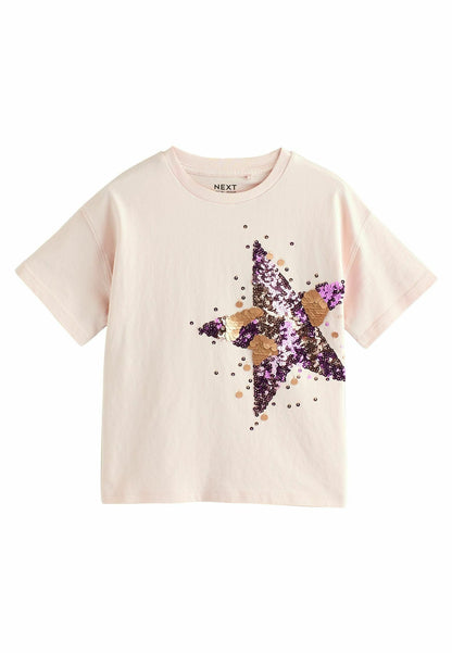 Pink Gold Sequin Star Print T-Shirt