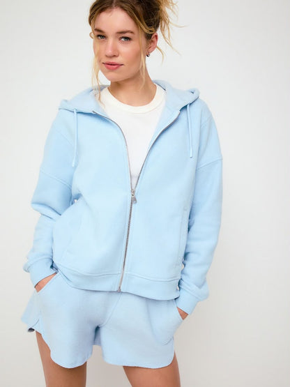 Light Blue Towelling Zip Up Hoodie
