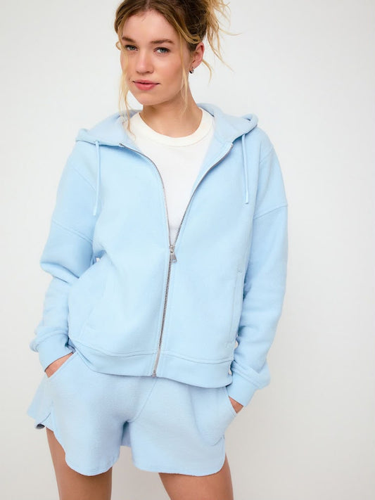 Light Blue Towelling Zip Up Hoodie