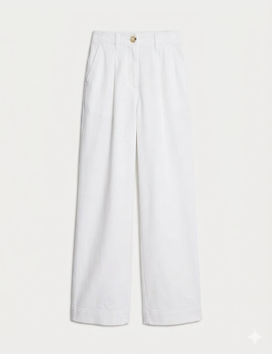 Cotton Rich Slouchy Wide Leg Jeans Trousers - White