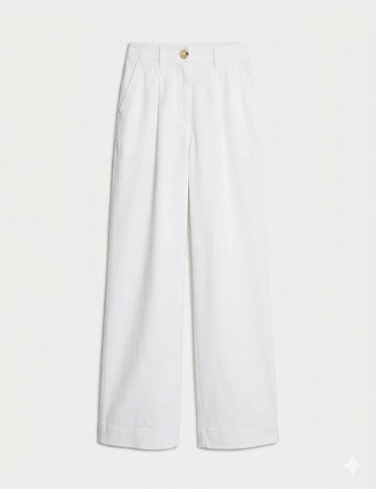 Cotton Rich Slouchy Wide Leg Jeans Trousers - White