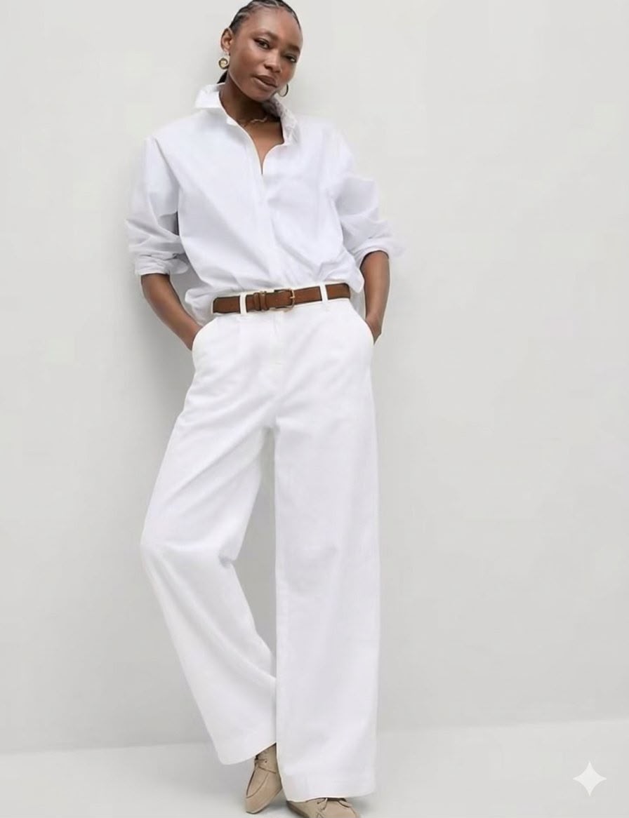 Cotton Rich Slouchy Wide Leg Jeans Trousers - White