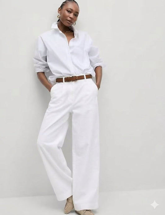 Cotton Rich Slouchy Wide Leg Jeans Trousers - White