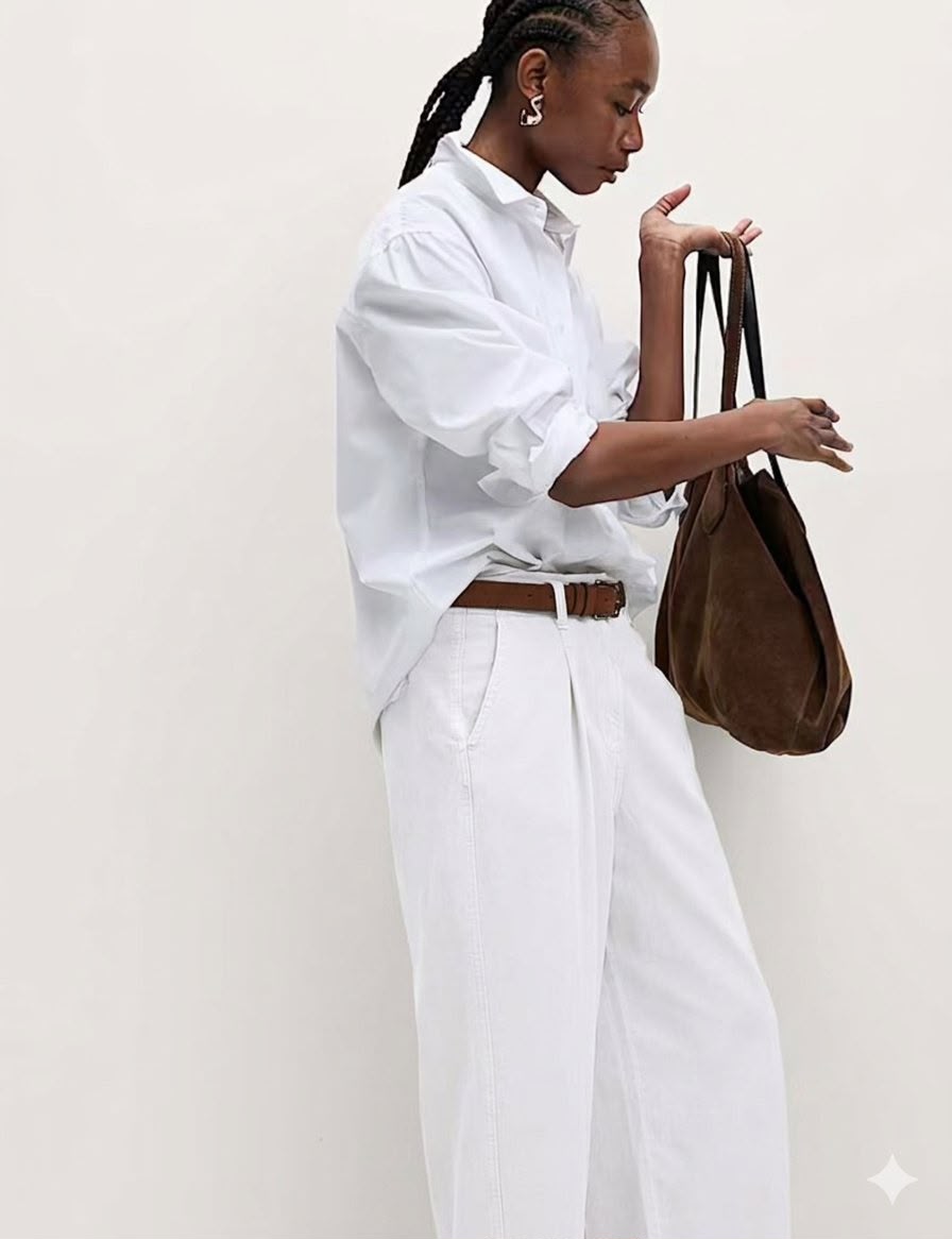 Cotton Rich Slouchy Wide Leg Jeans Trousers - White