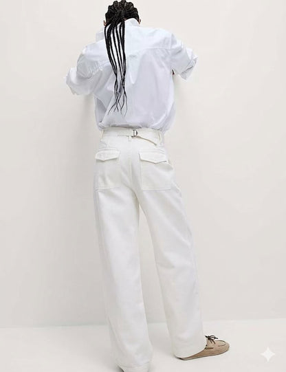 Cotton Rich Slouchy Wide Leg Jeans Trousers - White