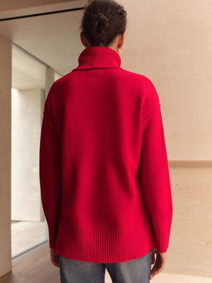 Cherry Red 100% Merino Wool Roll Neck Jumper