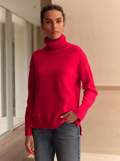 Cherry Red 100% Merino Wool Roll Neck Jumper
